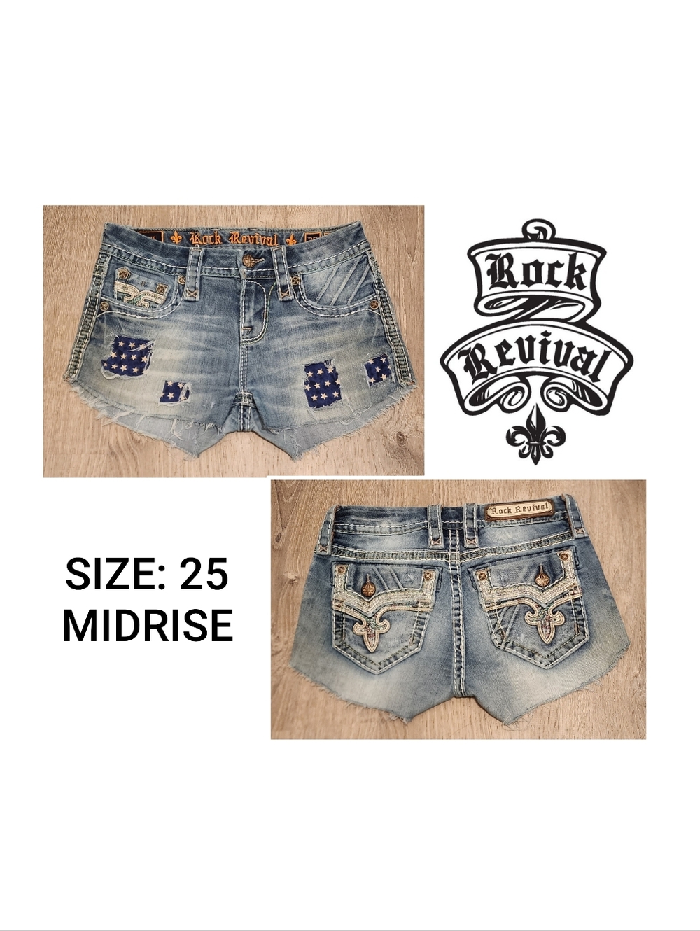 Rock Revival Distressed Denim Shorts Size 25